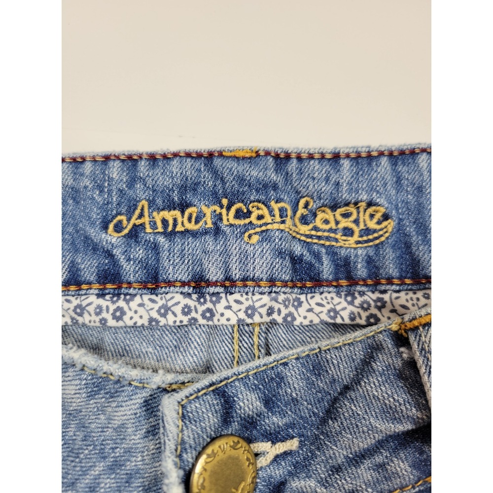 Y2K American Eagle Denim Short Women 4 Blue Excellent Distressed Low Rise Cuffed - Picture 6 of 9